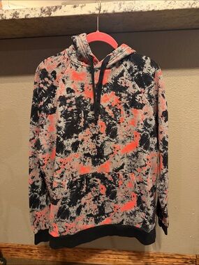 Under Armor Tie-Dye Hooded Pullover Sweatshirt - Black, Gray & Neon Coral